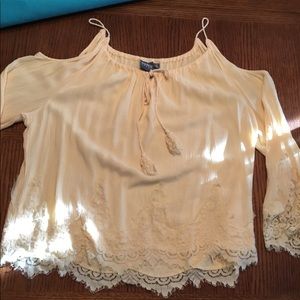 NY&Co yellow cold shoulder lace top